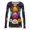 Women's Casual Fashion Round Neck Easter Print Long Sleeve Strip Top