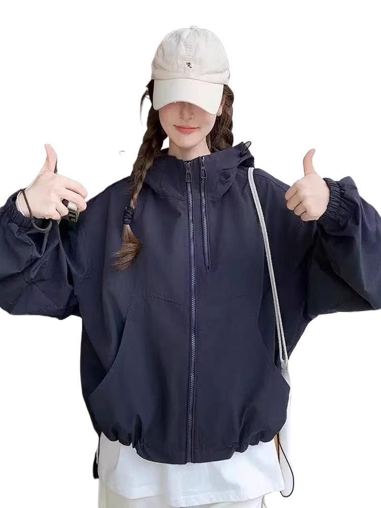 Women's Unique Hooded Windbreaker Jacket - Stylish and Loose Fit for Spring and Autumn 2025.