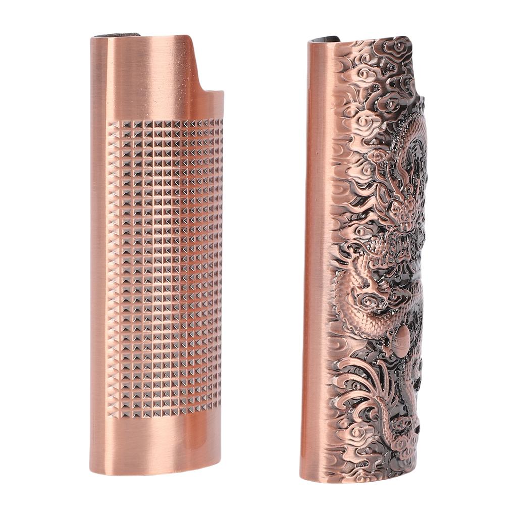 2 Pcs Lighter Case 8cm Length Grid and Dragon Pattern Exquisite Engraved Metal Lighter Cover for Party Bar