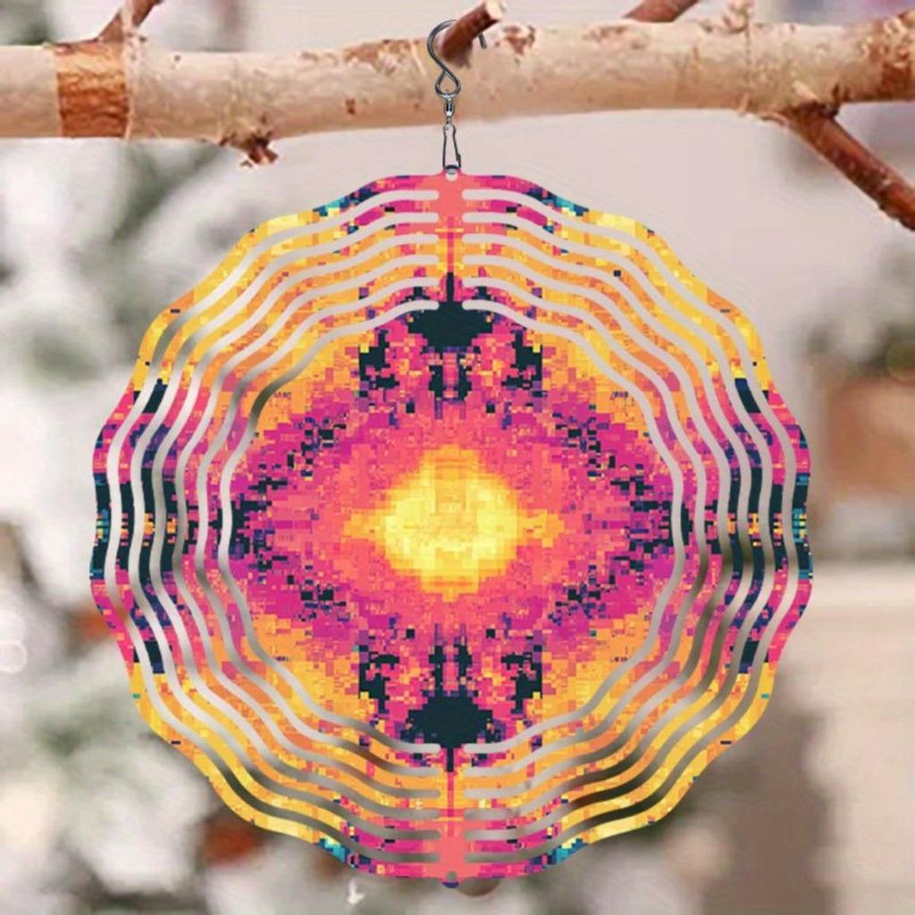 Vintage-Infinite Rotation Windmill – Pixel Mosaic Openwork Design with Neon Accents, Wind-Powered Outdoor Hanging Decor for Patio, Garden & Yard