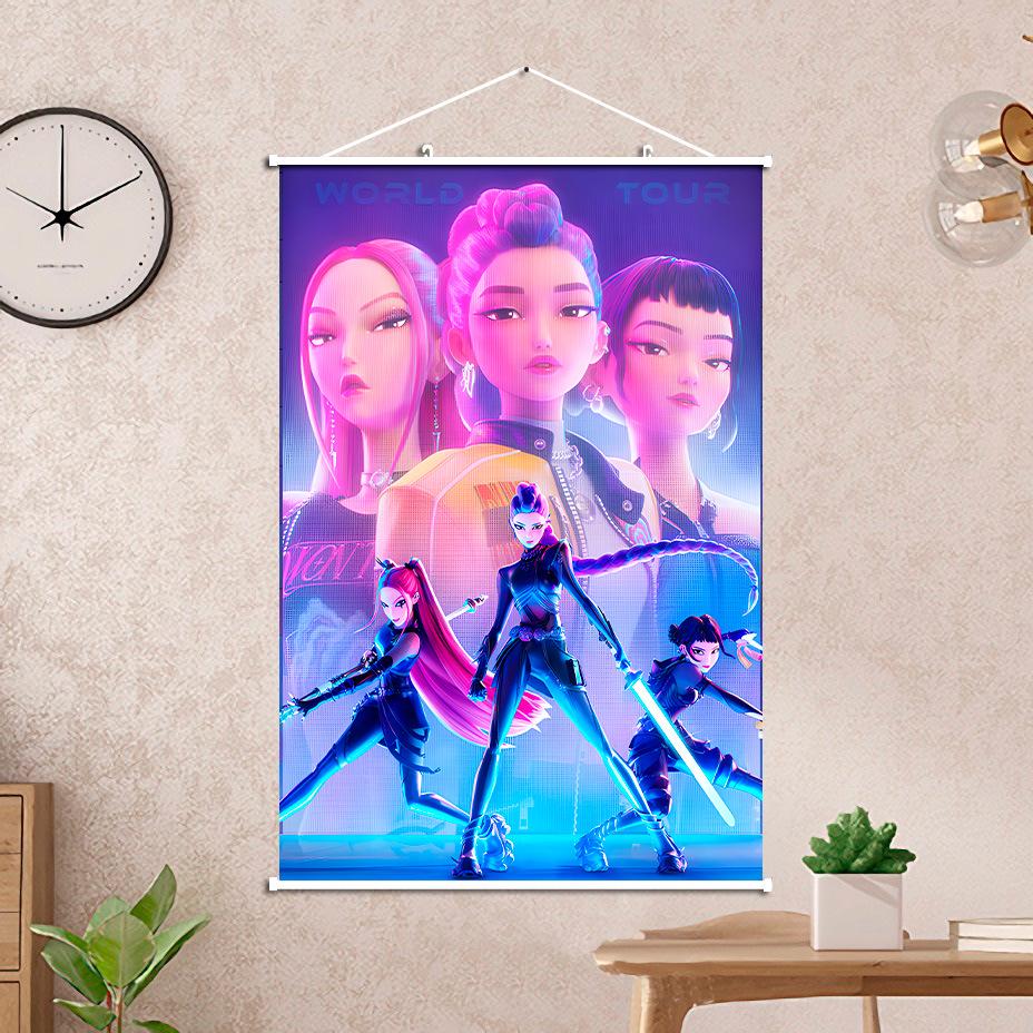 Hunter Girls K-Pop Demon Hunters Hanging Scroll (60x90 CM) Wall Art