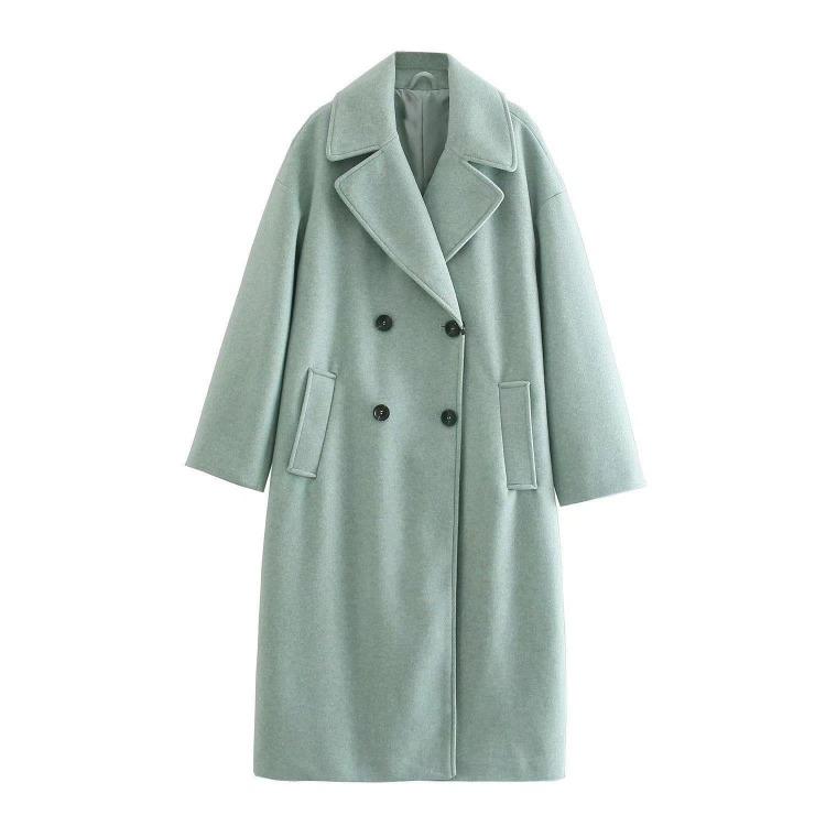 Elegant Women Long Woolen Overcoat Solid Color Warm Thick Long Sleeve Coat