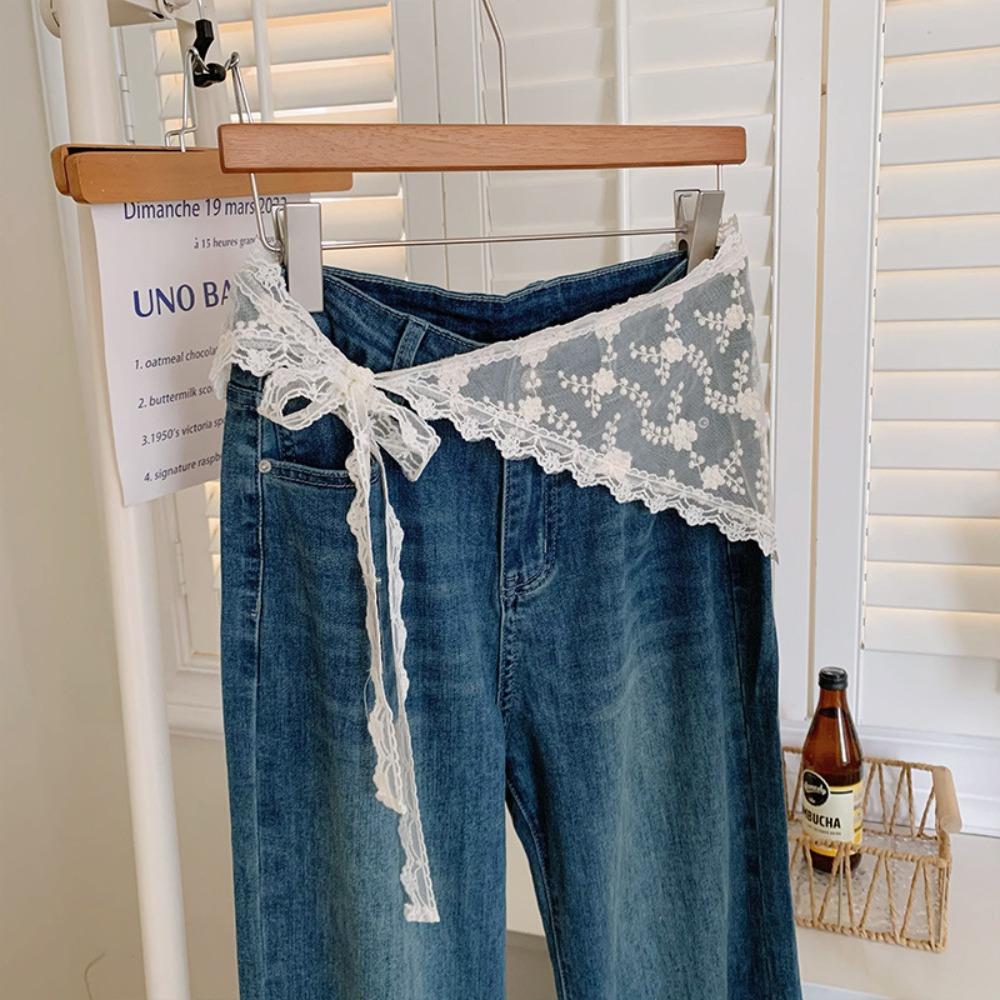 Ethnic Style Lace Triangle Scarf Floral Printed Skirt Curtain Simple Triangle Waistband  Women Style 1