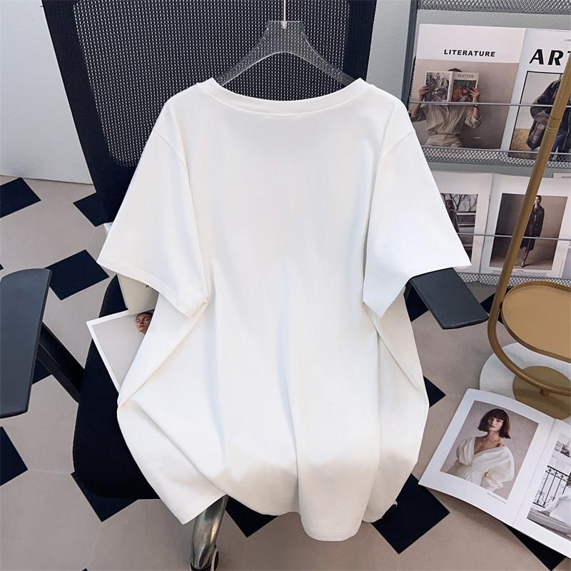 Women's Plus Size Loose Fit Round Neck Short-Sleeve T-Shirt, Mid-Length Style (200/300/350 Jin)