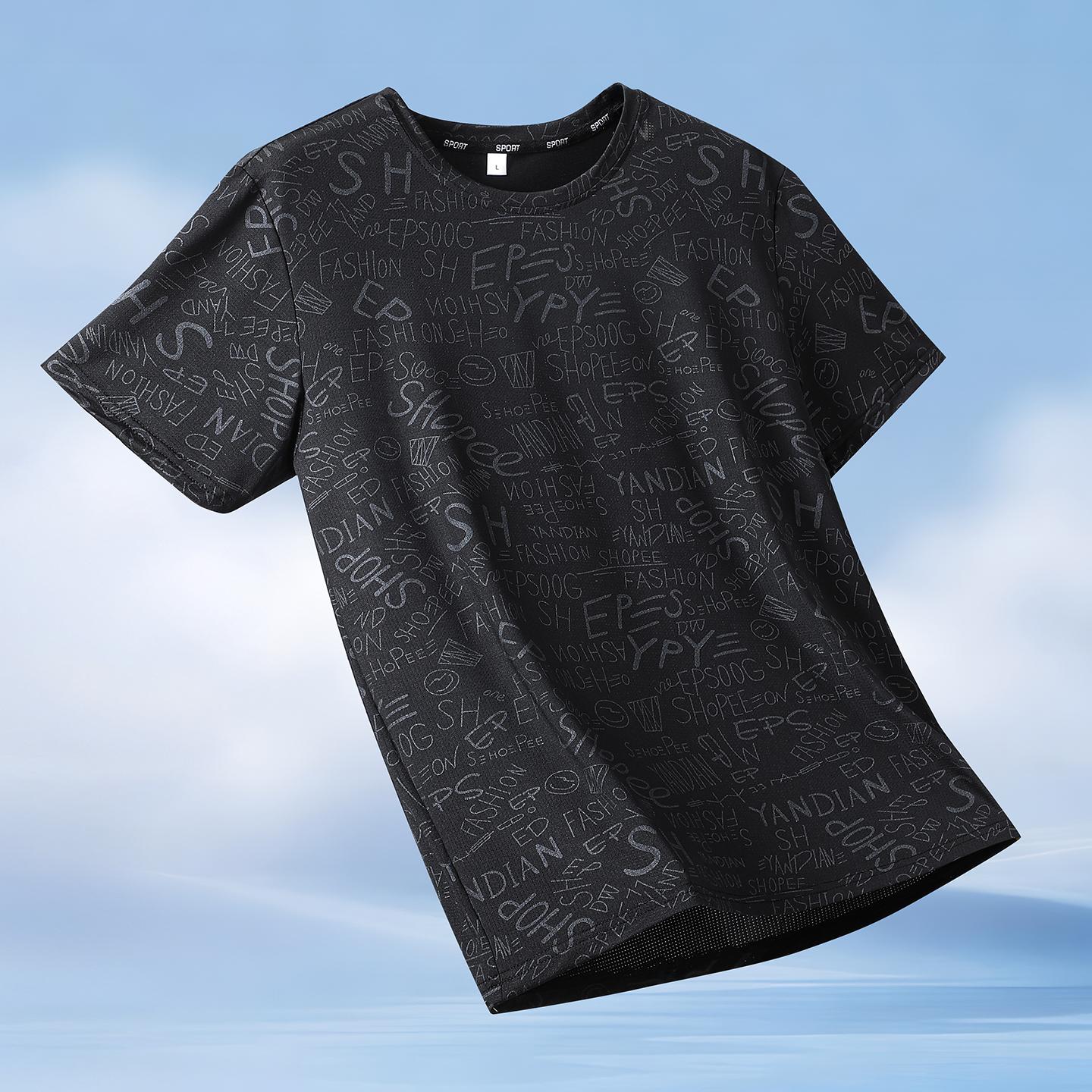 

Summer Ice Silk Short Sleeve T-shirt for Men, Summer Sports and Leisure Elastic Round Neck Running T-shirt XXXXXL чёрный