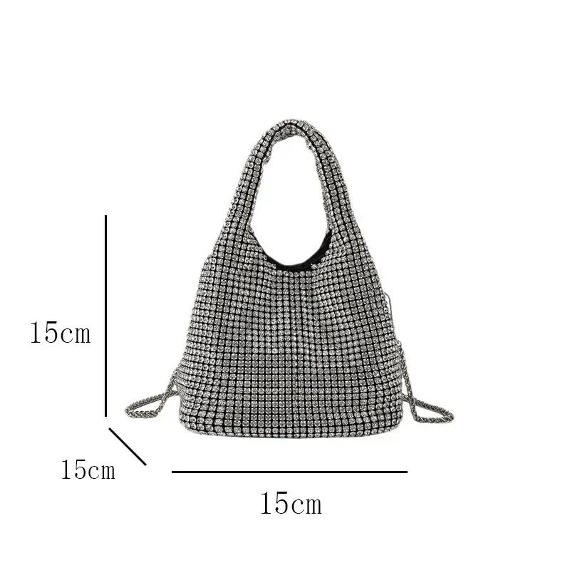 Rhinestone-Filled Bag Women'S Diamond-Studded Dinner Bucket Bag Rhinestone-Studded Chain Bag Shiny Hand-Held Crossbody Bag