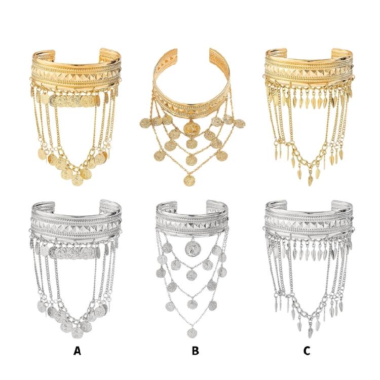Durable Metal Coin Leaf Tassels Arm Cuffs Bracelet Gold Silver Armlet For Everyday Or Special Event