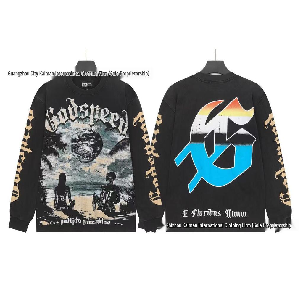 Godspeed Skull Rock Retro Pure Cotton Hoodie - Autumn/Winter American Style Streetwear for Men