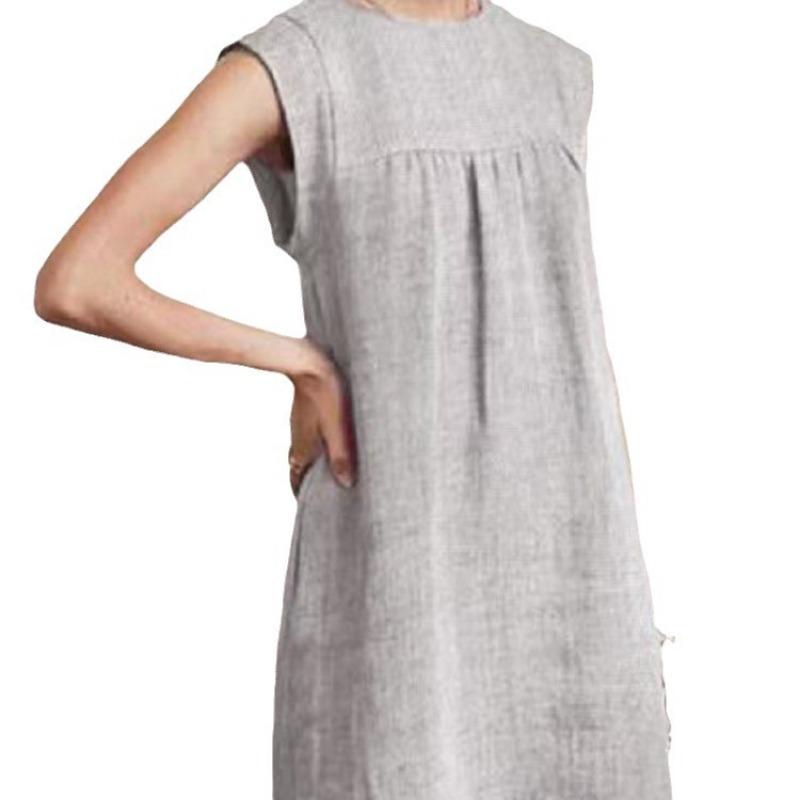 

Модное Новое Летнее Свободное Женское Повседневное Платье из Хлопка и Льна Однотонное M серый