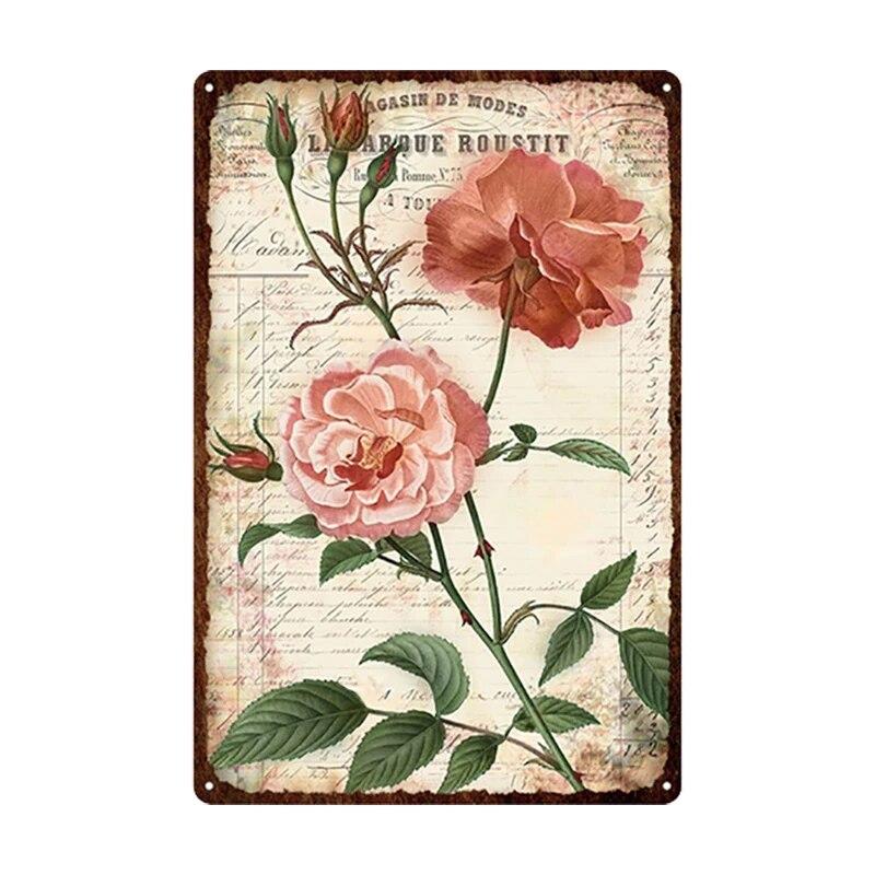 Flowers Metal Tin Sign Retro Plates Rose Peony Lavender Art Plaque Vintage Poster Garden Room Home Wall Decor Gift