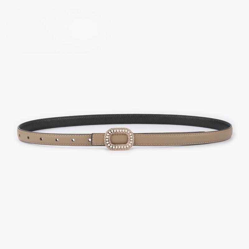 Lychee-patterned Top Layer Cowhide Women's Belt Inlaid with Pearl Rhinestones Women's Casual Jeans, Thin Style, Usable on Both Sides