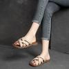Johnature Genuine Leather Breathable Women's Flat Slippers Retro Versatile Soft Sole Roman Sandals