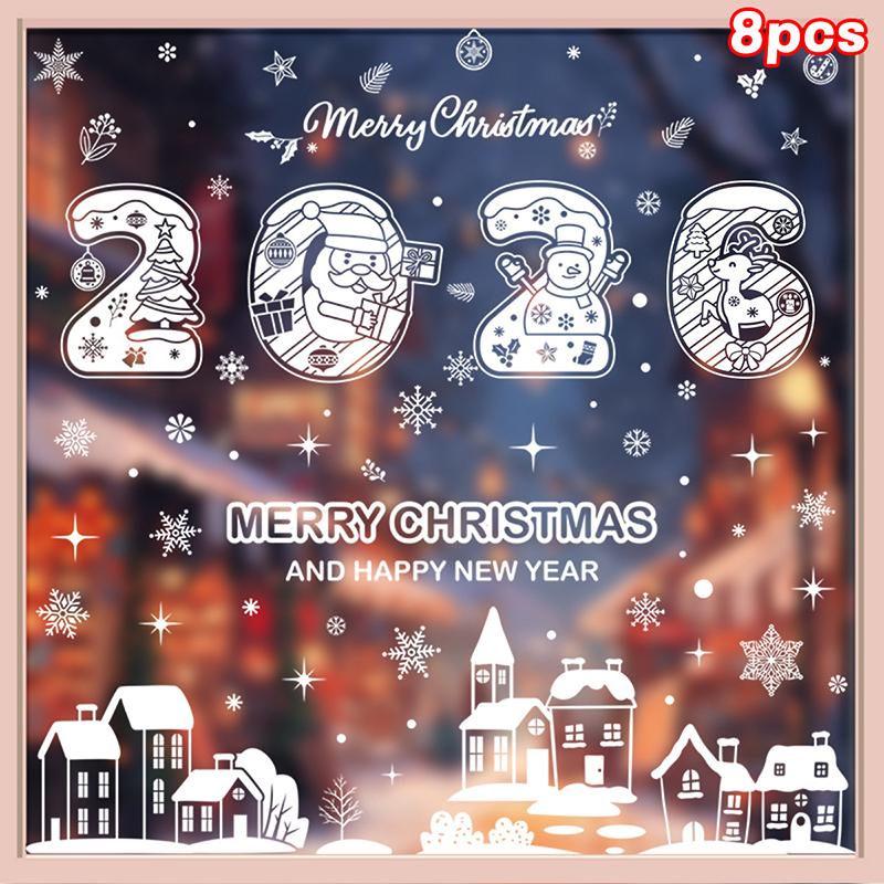 Naklejki Merry Christmas, Noworoczne białe płatki śniegu naklejki elektrostatyczne, Święty Mikołaj, Renifer, Bałwan naklejki na okno