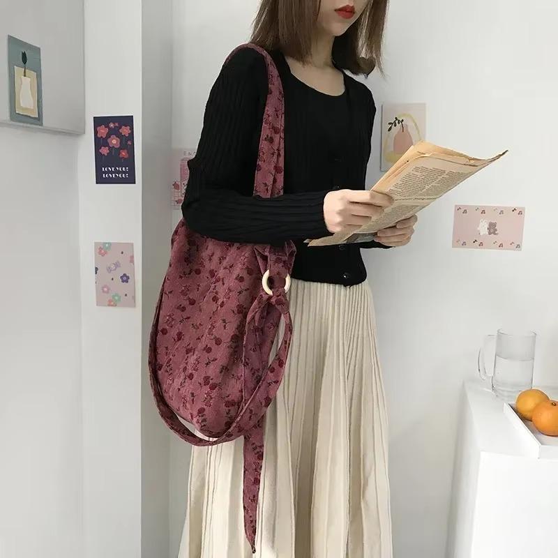 New Retro Versatile Leopard Print Small Floral Cute Canvas Shopping Casual Women's Crossbody Handbag Shoulder Bag Handbags LS