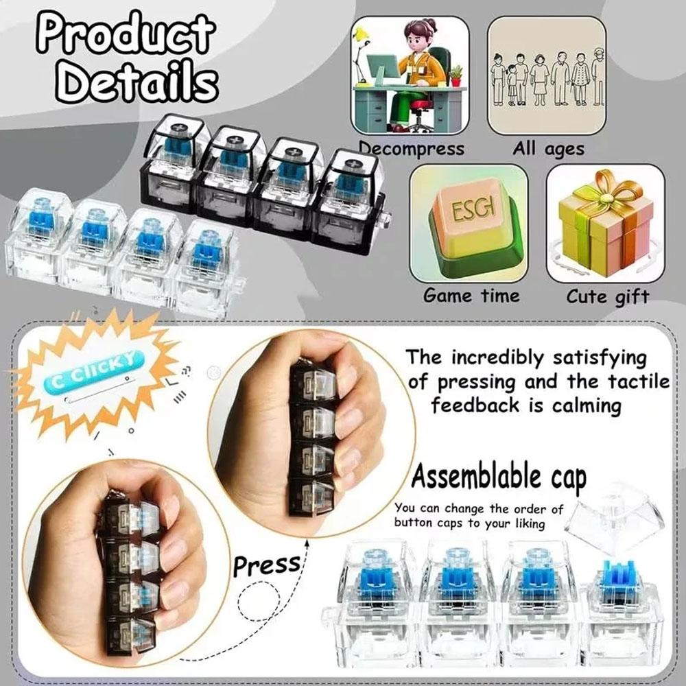 New Stress Anxiety Relief Keyboard Keychain Four Finger Button For Office Home Adults Kid Decompression Clicker Hot Gadget Gifts
