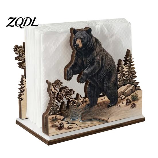 Durable Wood Napkin Caddy for Parties Rustic Wooden Holder, Octopus/Bird/Goose/Turtle/Black Bear/Elephant Pattern, Compact Tissue Sturdy Holder
