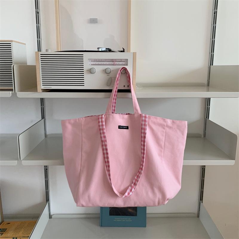Canvas Bags for Women Shoulder Totes Bag Designer Handbags Girls Casual Solid Plaid Shopper Large Capacity Double Side Bags MIT