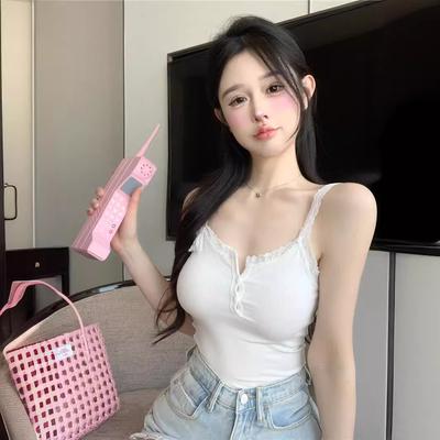 Pure Desire Style White Sling Vest Women's Lace Slim and Thin Sexy Short Top Inside