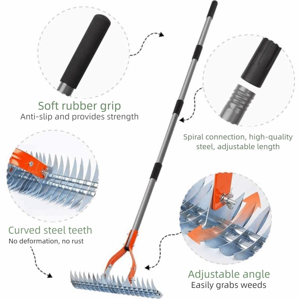 Durable Couch Grass Rake Removable Soil Aerator Withered Grass Thatch Rake  Farmland