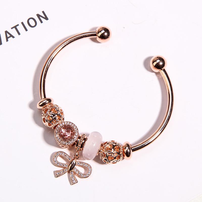 Meier Open rose gold butterfly pendant bracelet - crystal bangle for women and students