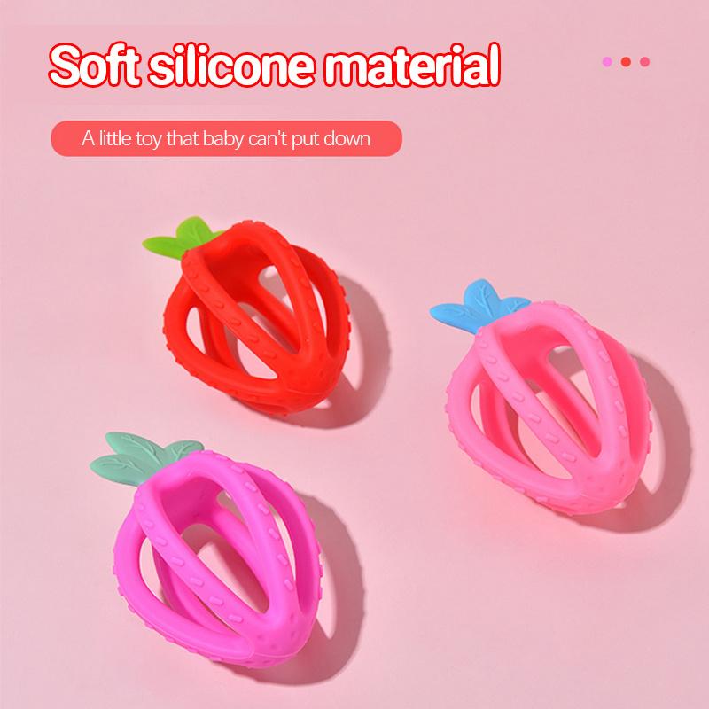 Baby Hand Grab Ball Teether Baby Silicone Strawberry Soothing Chew Child Spherical Molar Stick Toy