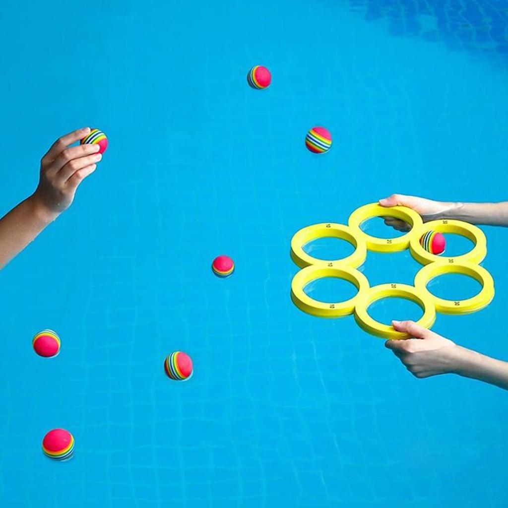 Pool Game Pool Floating Tossing Games Interactive Water Sport Activity with 12 Rainbow Balls for Children Friends Adults Family