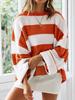 Retro Color Block Striped Sweater - Autumn/Winter Loose Round Neck Knit Pullover