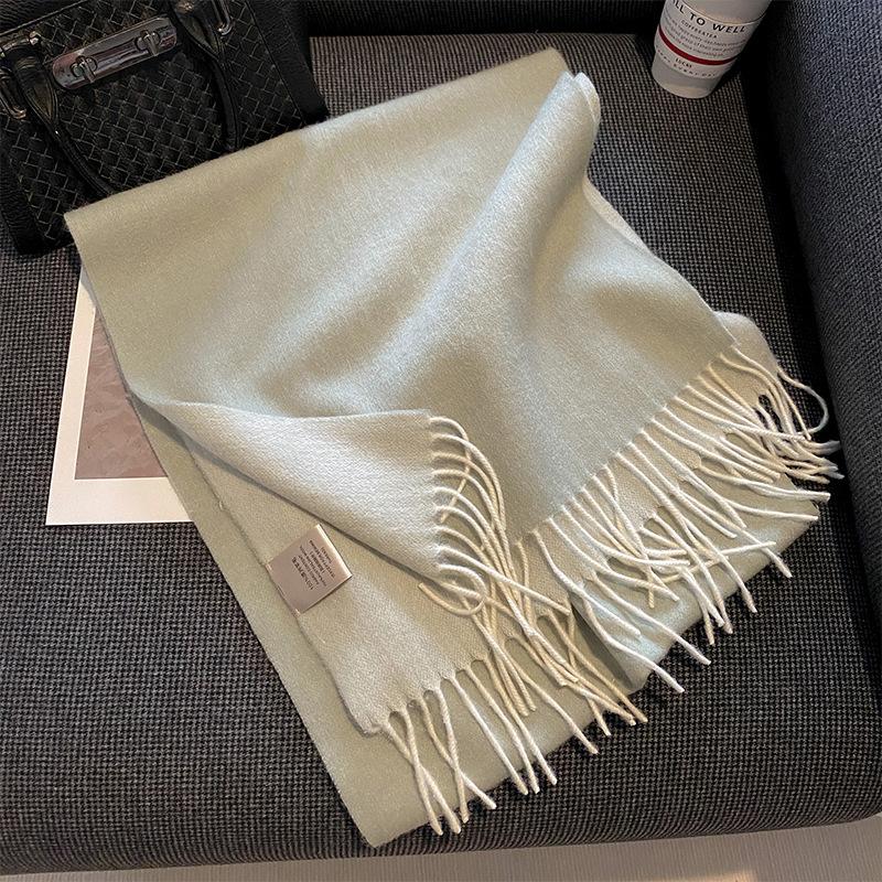 Autumn and Winter All match Pure Wool Scarf Women's New Comfortable Australian Wool Two Color Scarf Warm Thickened Korean Style Shawl