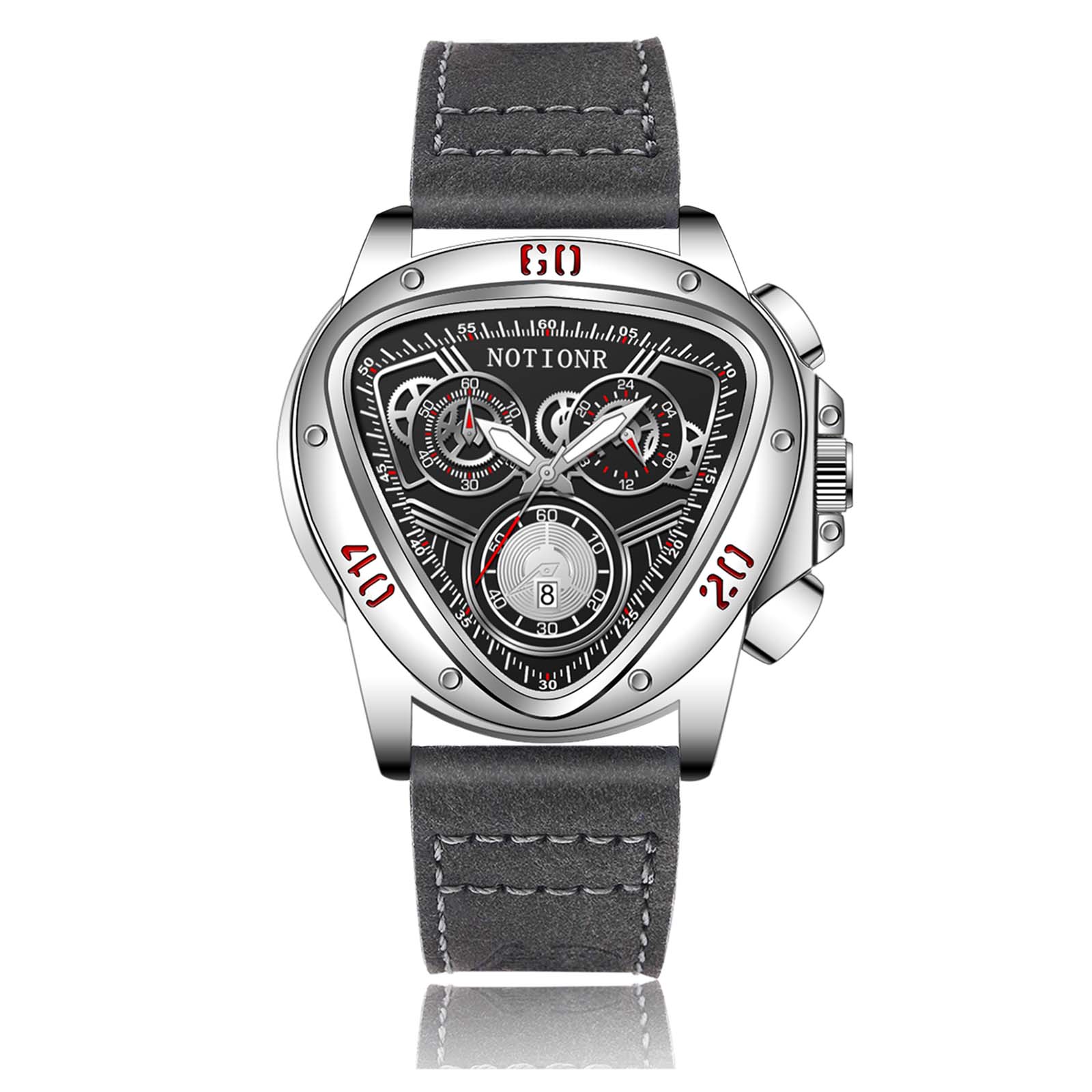 

Чоловічий повсякденний годинник Трикутник Чоловічий годинник з кількома циферблатами Годинник Календар Годинник на поясі Чоловічий годинник Кварцовий годинник сірий