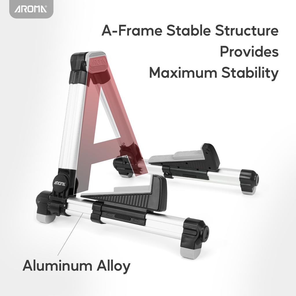 Aroma Folding Guitar Stand with Adjustable Tray and Backrest, Lightweight and Portable Design, Compatible with Guitars and Basses, Floor Stand
