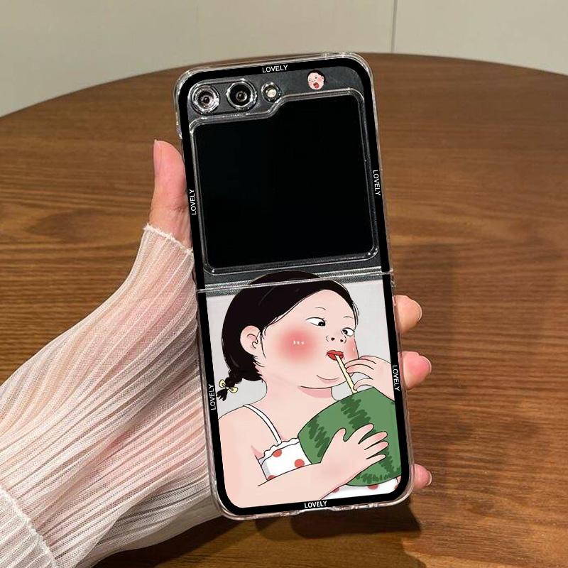 Touching Face And Pouting Mouth Girl Phone Case For Samsung Galaxy Z Flip 6 5 4 Transparent Hard Cover For Z Flip 3 Clear Fundas