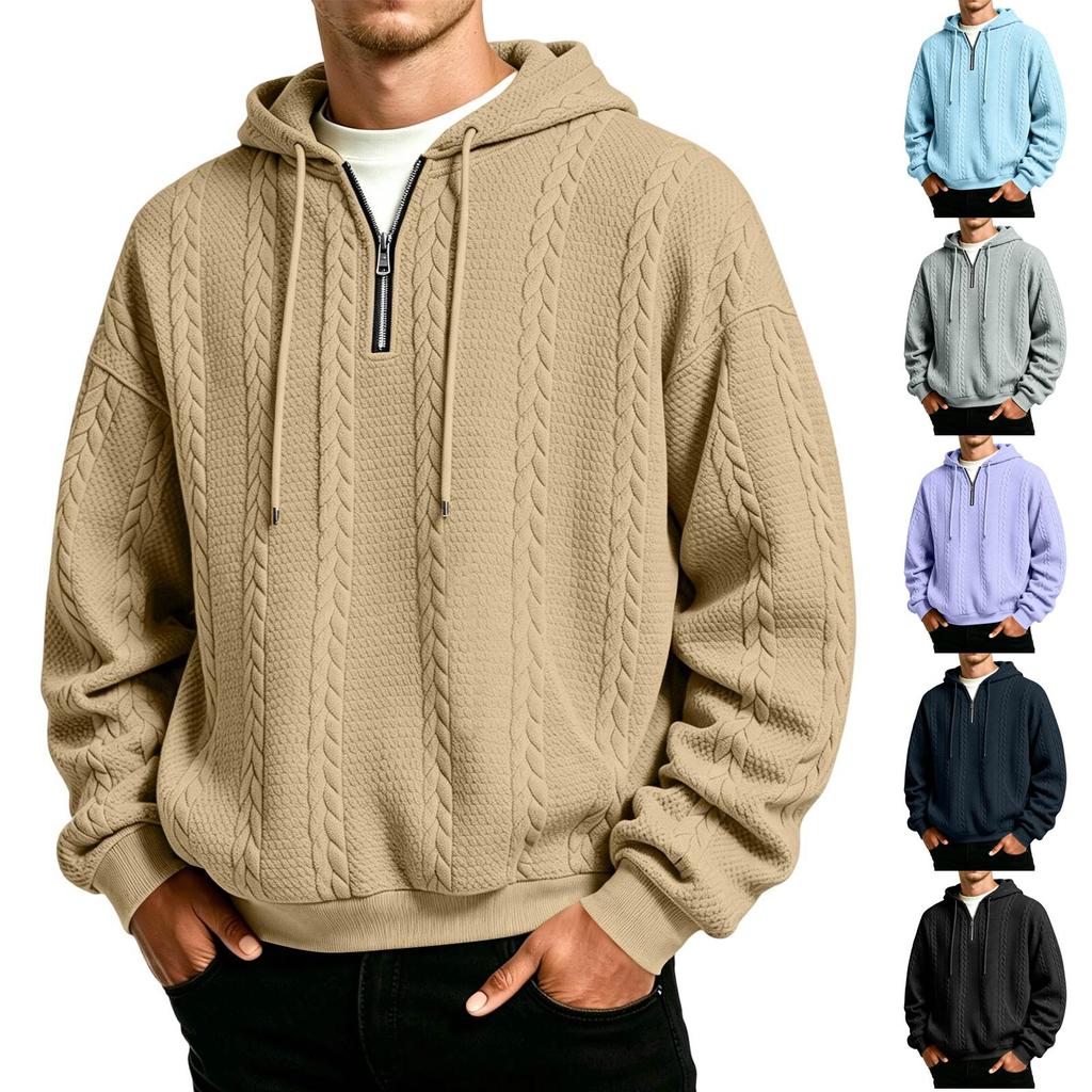Men's Knit Hoodie with Half Zip Long Sleeve Loose Fit Casual