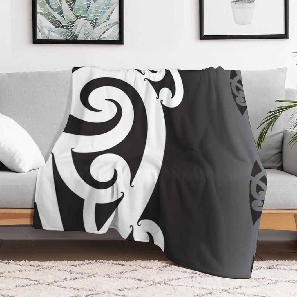 Black and White Layered Maori Koru Design Throw Blanket Vintage Soft Big Blankets Sofas Of Decoration Blankets