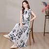 Elegant Floral Print Plus Size Dress for Middle Aged Women Summer Cotton Long Dress