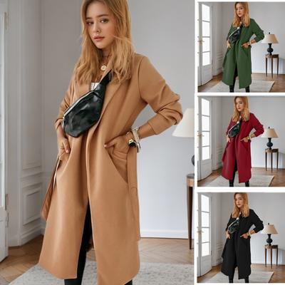Autumn and Winter Extra Long Woolen Women's Coat Large Size Lace-up Coat