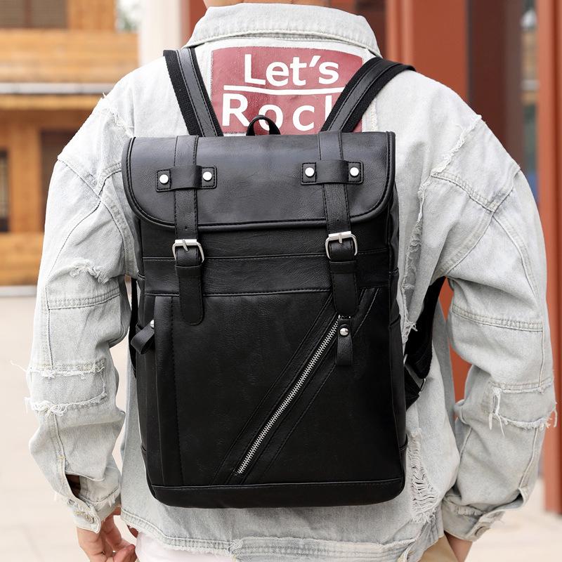 Men's Large Capacity PU Leather Business Laptop Backpack