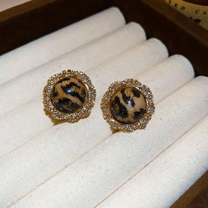 Retro Hong Kong Style Silver Needle Leopard Print Circle Earrings Light Luxury High-end Temperament Earrings Niche Earrings Women