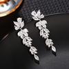 ZAKOL Fashion Leaf Zircon Long Earrings for Women Shiny Marquise Crystal Bridal Earring Party Wedding Jewelry