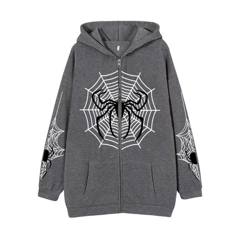 2023 Cross-border spider web zipper foreign trade sweater street tide spring and autumn hoodie American retro casual coat women