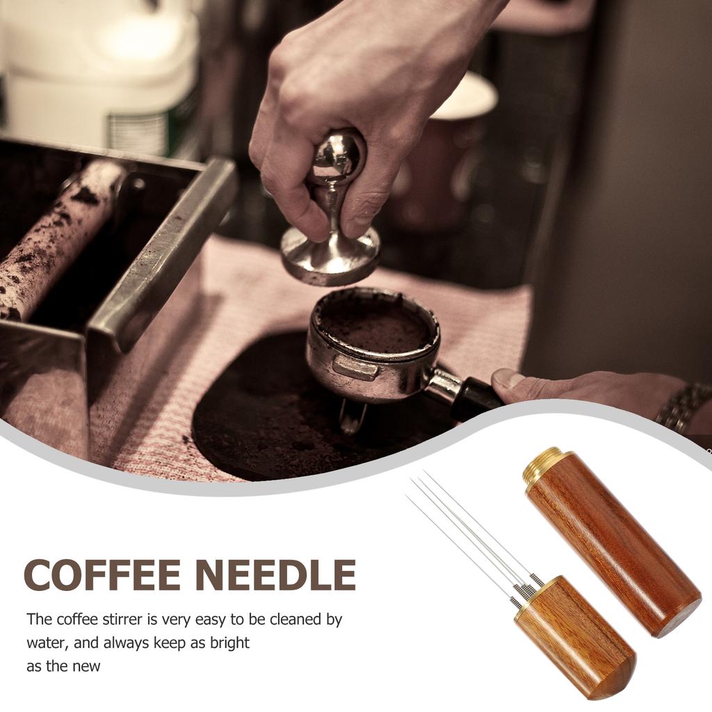 Espresso Coffee Stirrer Needle Wooden Handle Stainless Steel Coffee Powder Stirring Tool Distributor Espresso Distributor