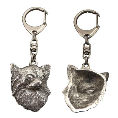 Chihuahua Long-haired - Silver-plated Key Ring with Dog, Handbag Decoration, Backpack Pendant by Brand