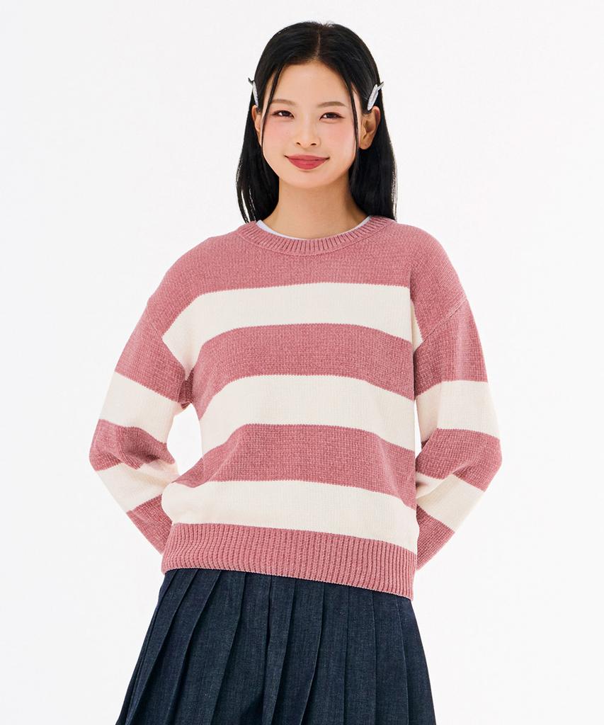CHASECULT Women'S Striped Round Sweater - Pink