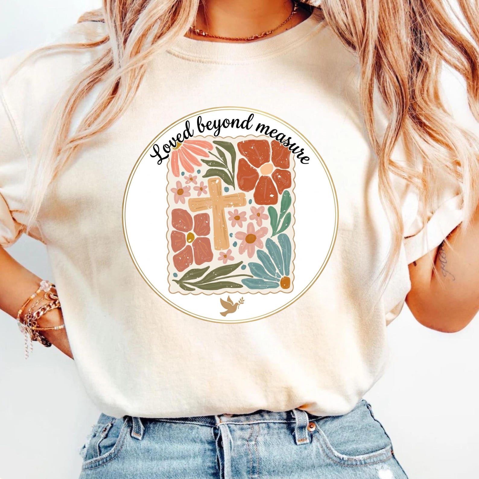 Loved Beyond Measure Shirt, Bible Verse Tee, Jesus T-Shirt, Floral Christian Tee, Faith Graphic tshirt Religious Shirt For Women XL