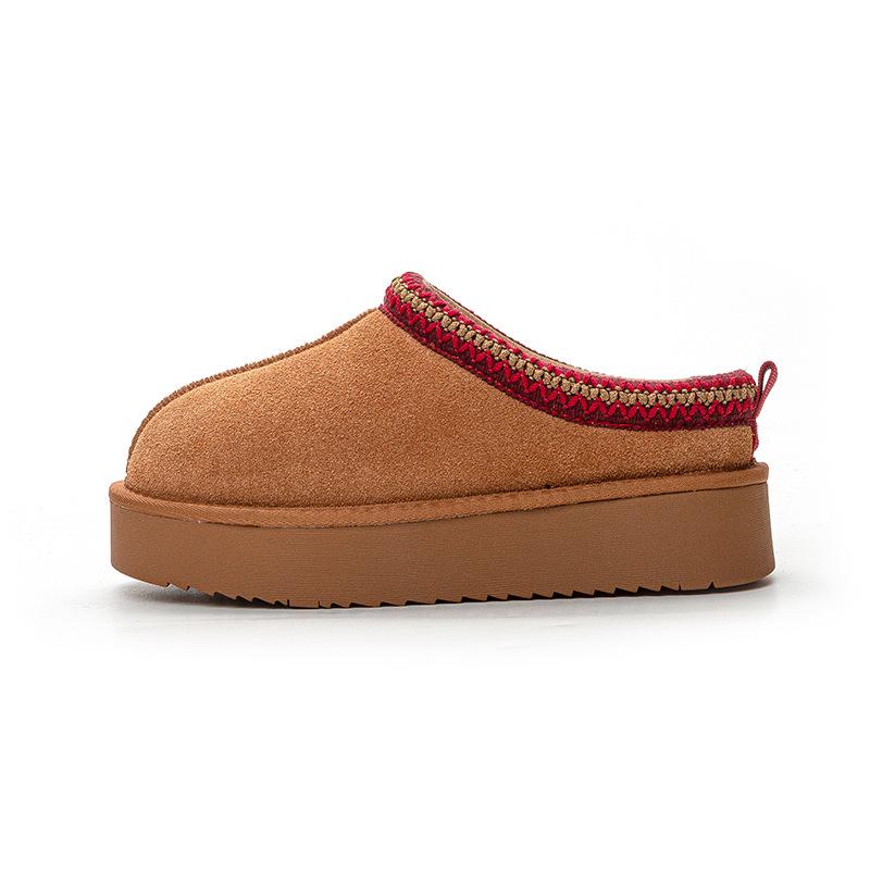 Women's Winter Ethnic-Style Fur Lined Leather Snow Boots with Thick Soles