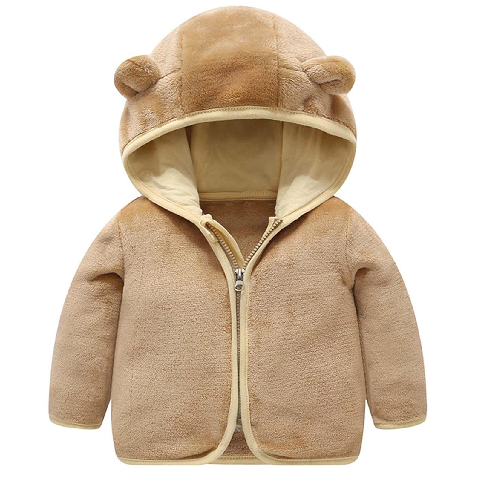 

Зимние пальто для мальчиков и девочек, детская куртка на молнии с толстыми ушами, зимняя толстовка с капюшоном, одежда 90 коричневый