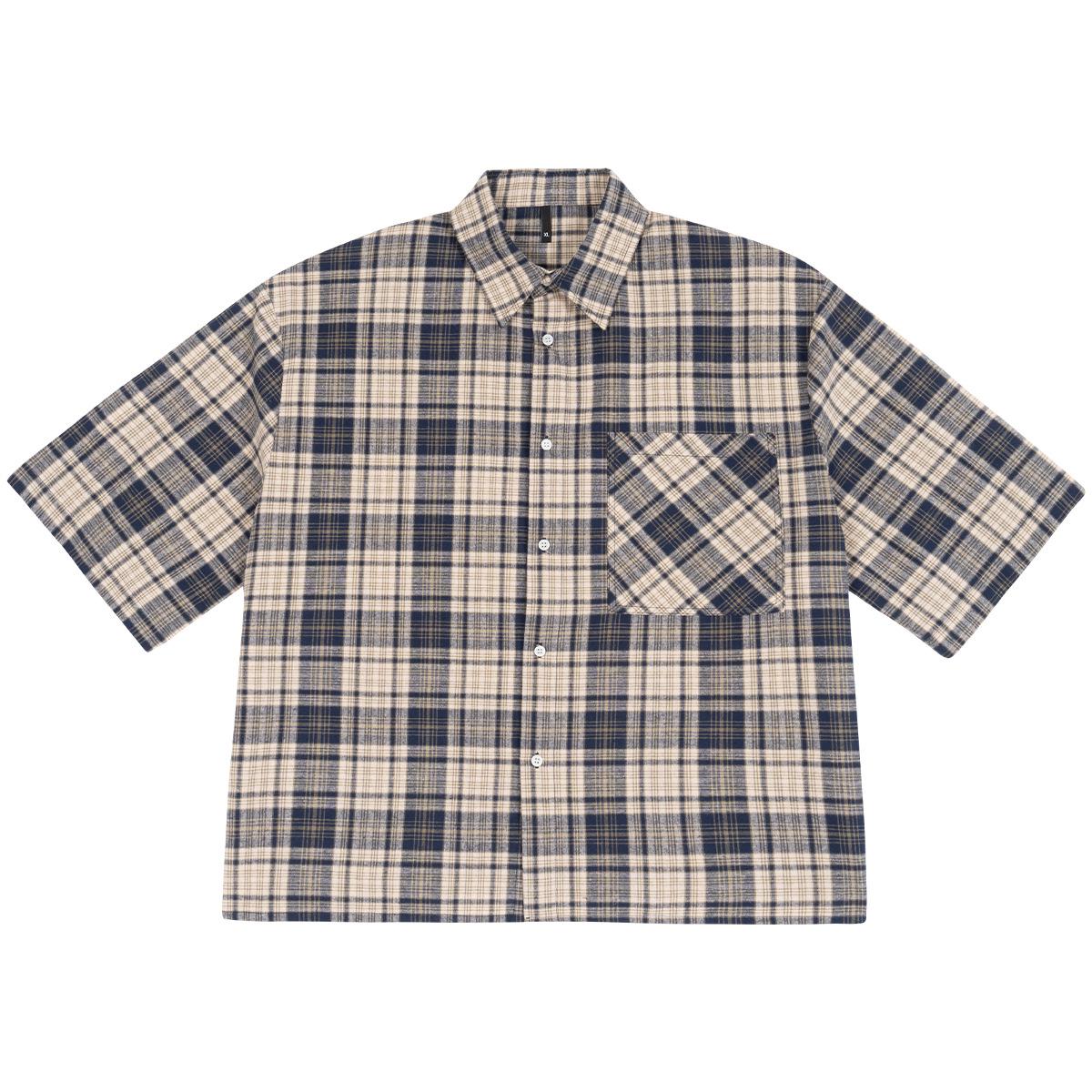 

ETAI Menswear | Trendy Color Block Plaid Short-Sleeve Shirt - High Quality Spring/Summer Boxy Style for Men and Couples M