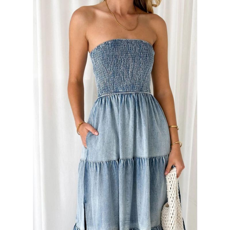 VEZFAA Women's Fashion Summer Spring Sleeveless High Waist Casual Dresses