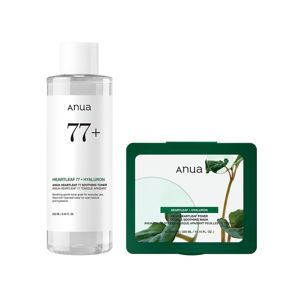 ANUA Heartleaf 77 Soothing Toner 250ml + Double Mask Pack (30 sheets) (Toner Pack) 2STEP Set Moisture Hydration Daily Sensitive Skin Oily Combination