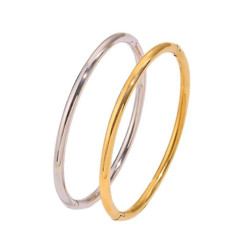 Titanium Steel Bracelet - Round Smooth Surface Plain Ring Stainless Steel Bracelet, Fashionable and Simple Open Wristband