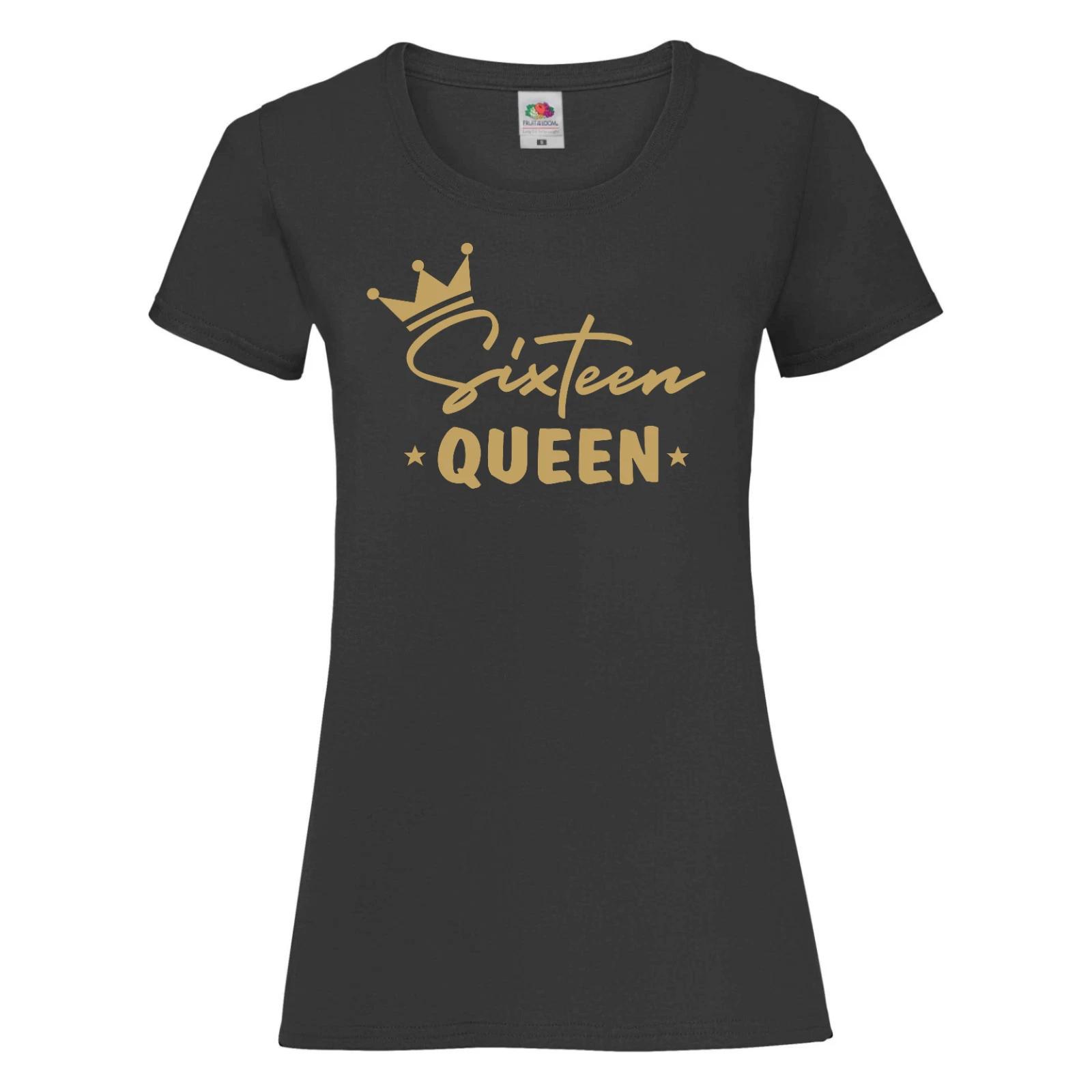 Girl s 16th Birthday T-Shirt- Sixteen queen - 16th Birthday Gift, Sweet 16 L